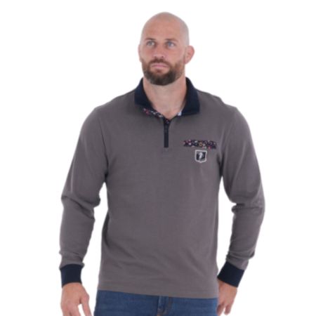 Dark grey long-sleeved rugby polo with zip collar - Ruckfield