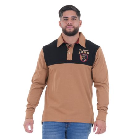 Long-sleeve Rugby Polo Jonah LOMU beige/black - Ruckfield
