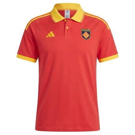 USAP Perpignan red cotton rugby polo Adidas front view