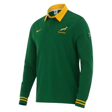 Springboks Nike long sleeve rugby polo green Gorge Green buttoned collar