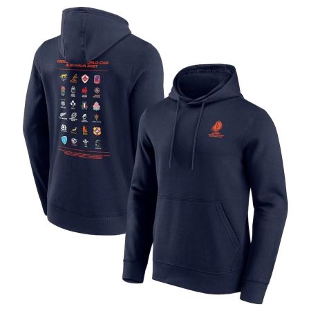 Navy blue rugby hoodie with 24 unions graphic RWC 2027