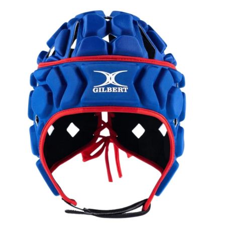 Gilbert Octane rugby headguard royal blue red front view