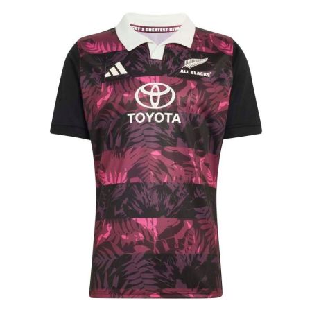All Blacks Adidas maroon magenta rugby jersey button piqué collar detail