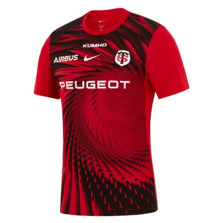 Stade Toulousain pre-match Nike jersey red black whirlwind pattern front view