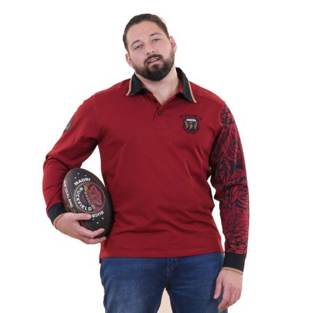 Long sleeve polo Maori Rugby dark red - Ruckfield