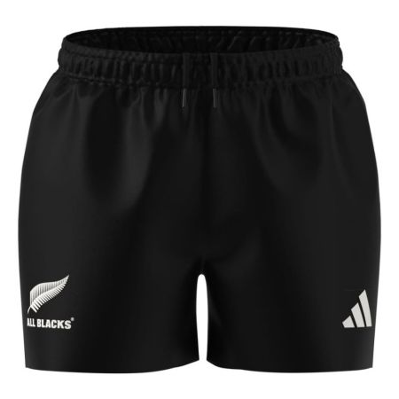 Black All Blacks kids rugby shorts adidas front view