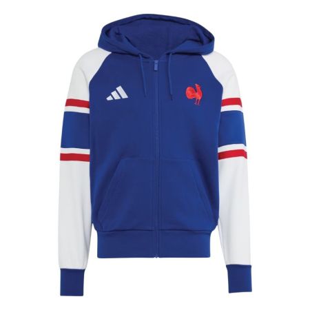 adidas France FFR Travel Zipped Hooded Rugby Sweatshirt