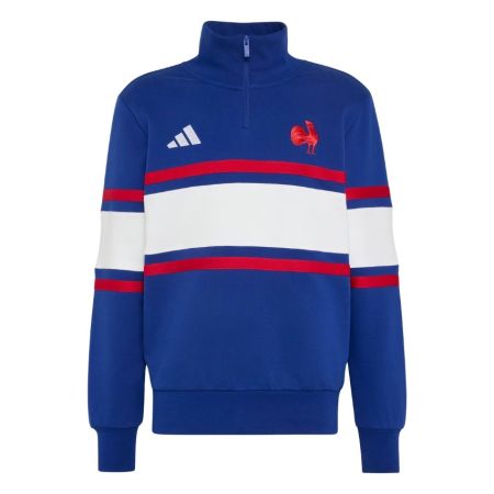 France Rugby Travel 1/4 zip sweatshirt adidas cotton navy blue