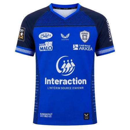RC Vannes home rugby jersey royal blue Castore Celtic motifs