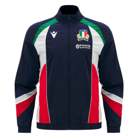 Zipped Anthem Warm Up Italy Rugby Macron blue jacket front view