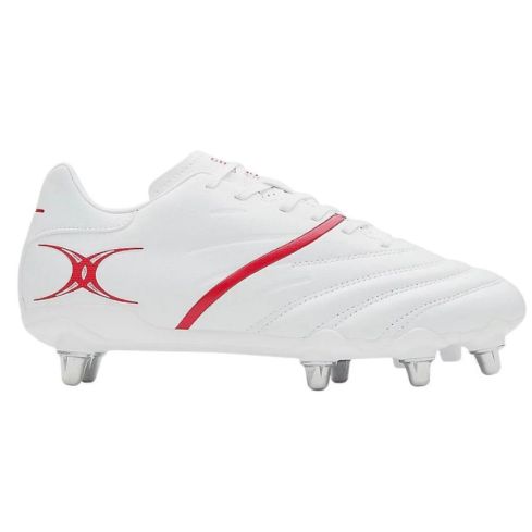 SideSTEP X20 POWER 8S Rugby Boots with Screw-in Studs White/Red - GILBERT