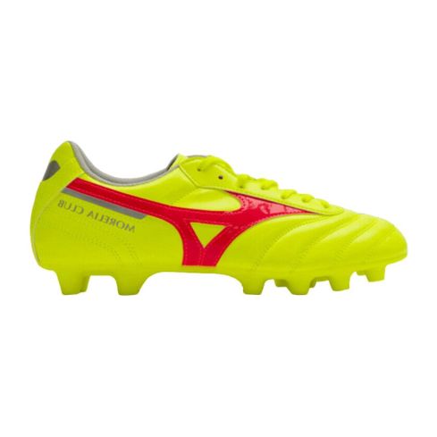 Morelia II Club FG Rugby Shoes with Molded Studs for Dry Ground - Mizuno, Yellow and Red