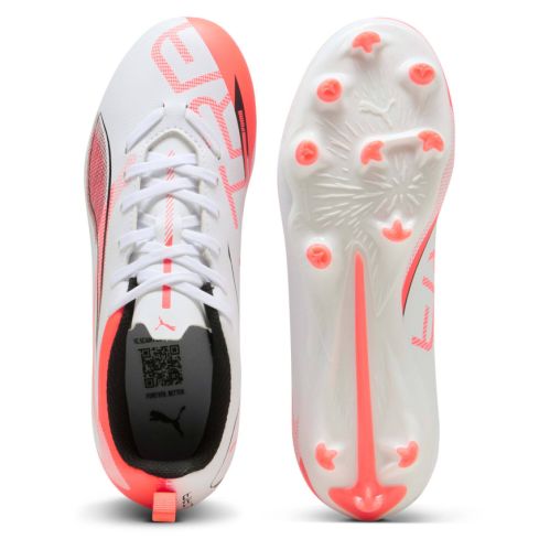 Rugby Shoes Ultra 5 Play FG/AG Kids Moulded Cleats Firm Ground White/Red - Puma