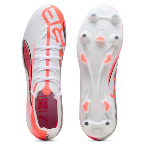 Rugby Shoes Ultra 5 Match MxSG Hybrid Cleats for Soft Ground White/Red - Puma