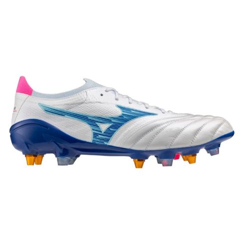 Rugby Boots Morelia Neo IV B Elite SI Hybrid Mixed Ground White and Blue - Mizuno