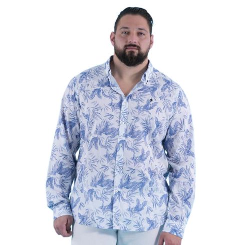 Long-Sleeve Rugby Shirt with Blue Flowers - Ruckfield