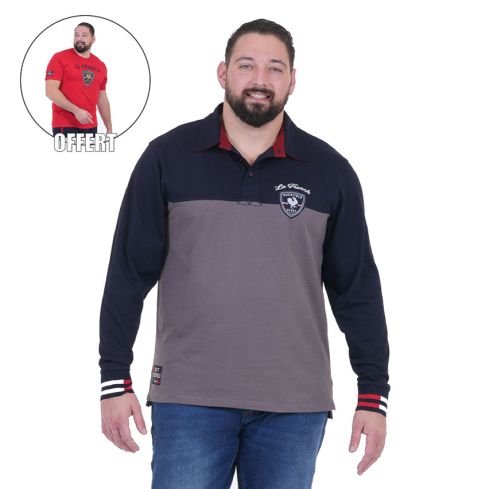 Navy blue French Rugby Club long-sleeved polo + 1 free T-shirt - Ruckfield