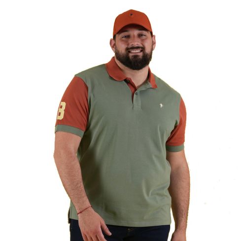 Short Sleeve Rugby Polo Bi-Color kaki / terracotta - Ruckfield