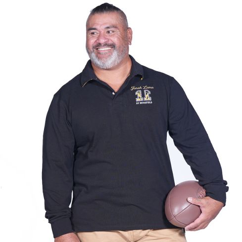 Jonah Lomu Long Sleeve Rugby Polo Black - Ruckfield