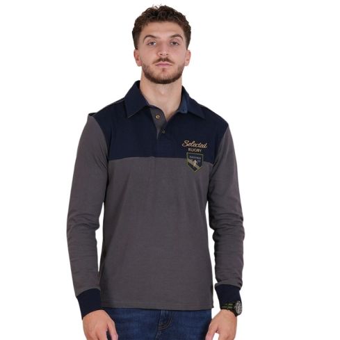 Long Sleeve Rugby Polo Selected Navy Blue - Ruckfield