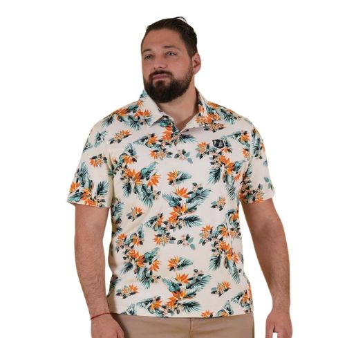 Palm Beach Short Sleeve Rugby Polo White with Print - Ruckfield