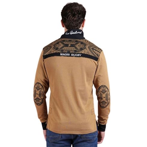 Long Sleeve Maori Rugby Polo Dark Beige - Ruckfield
