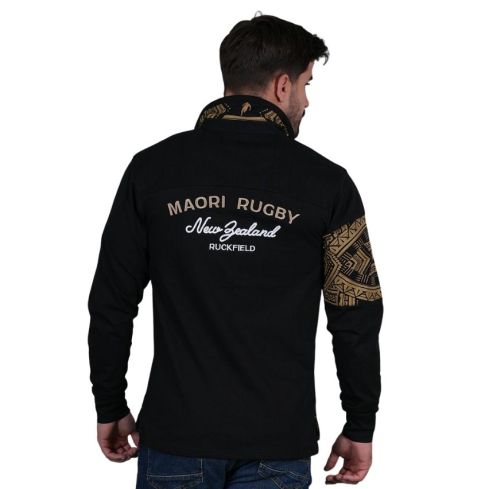 Long Sleeve Maori Rugby Polo Black - Ruckfield