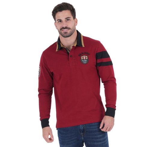 Maori Rugby Polo Shirt Dark Red - Ruckfield