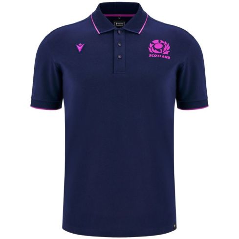 Scotland Rugby Player Travel Polo Navy Blue 2025/2026 - Macron