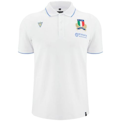 Italy Rugby Travel Polo 2025/2026 White - Macron