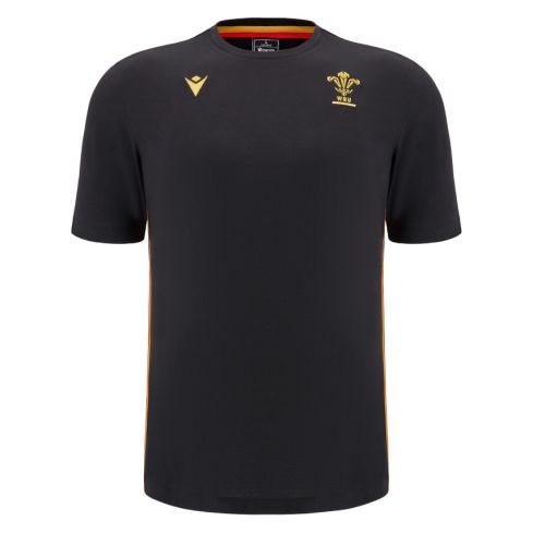 Wales Rugby Cotton T-Shirt 2024/2025 Black - Macron