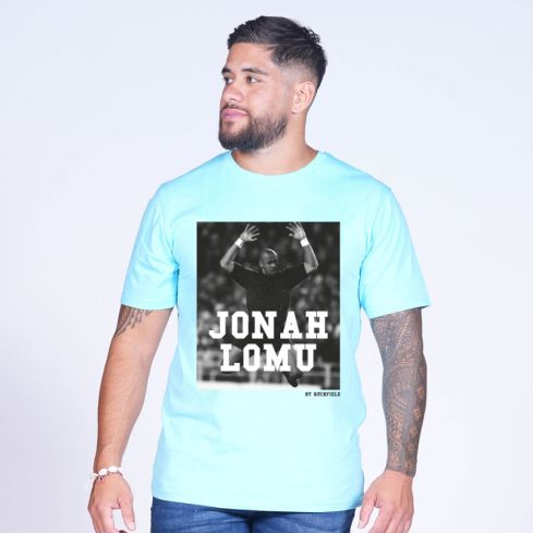 Screen Printed Jonah Lomu Rugby T-shirt Sky Blue - Ruckfield